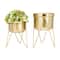 Set of 2 Gold Iron Modern Planter, 10" x 7" x 7"